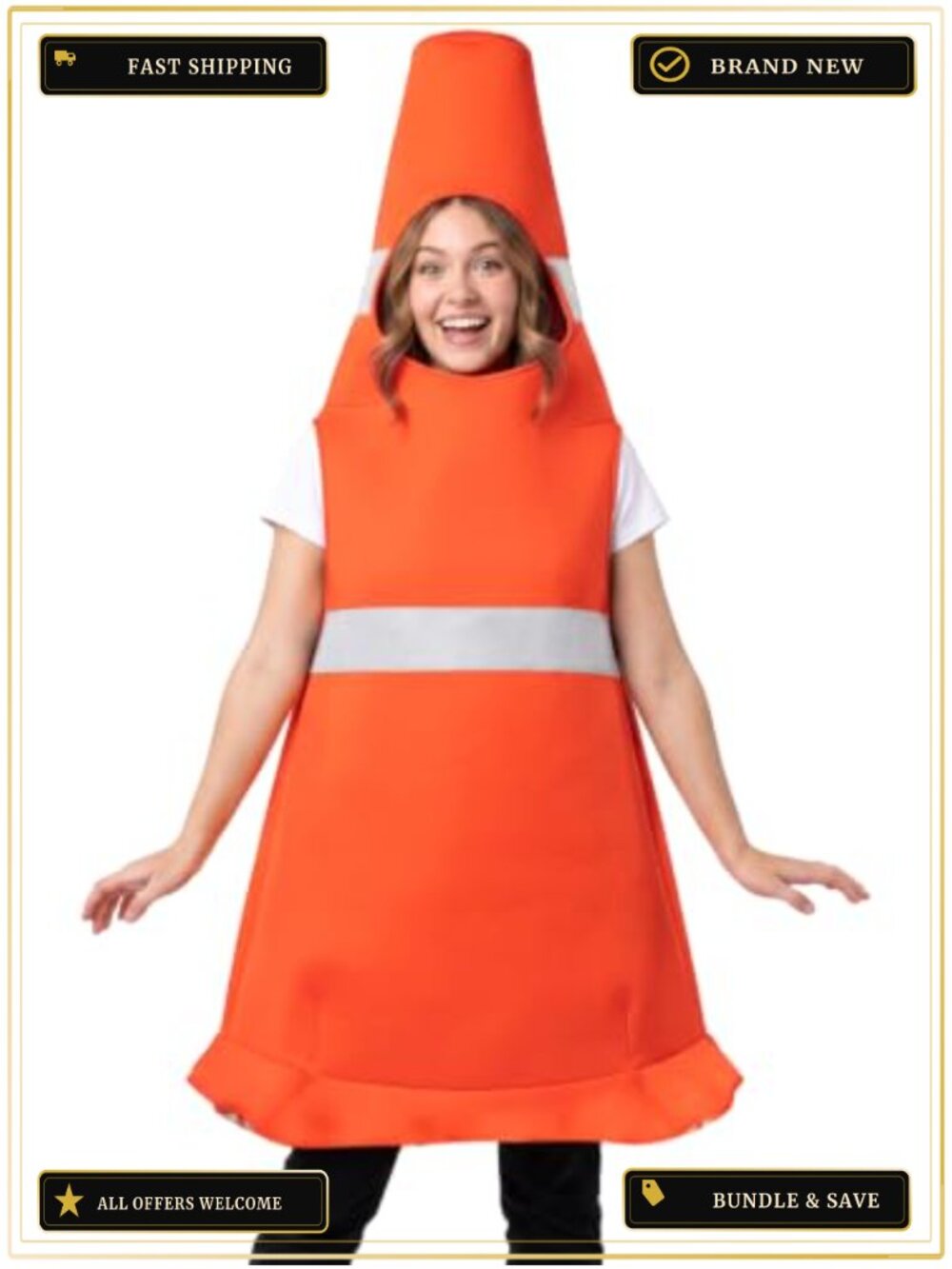 Adult Traffic Cone Halloween Costume 50-Inch Unisex Cosplay